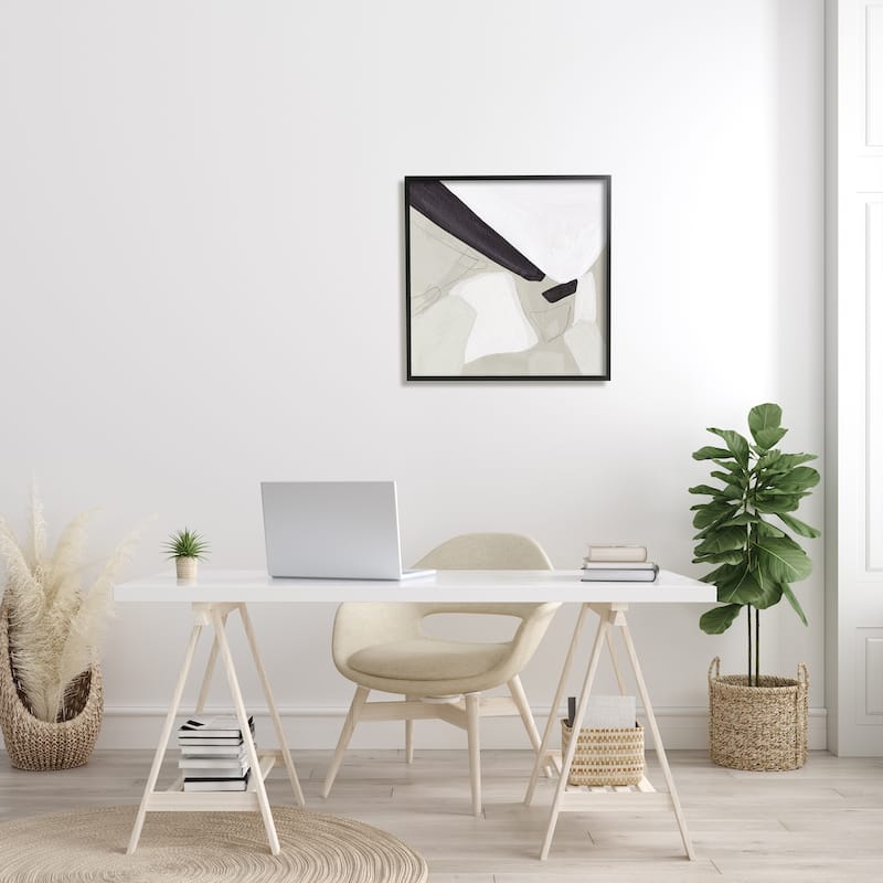Stupell Abstract Neutral Shapes Black Tan Modern Living Room Framed Wall Art - Off-White