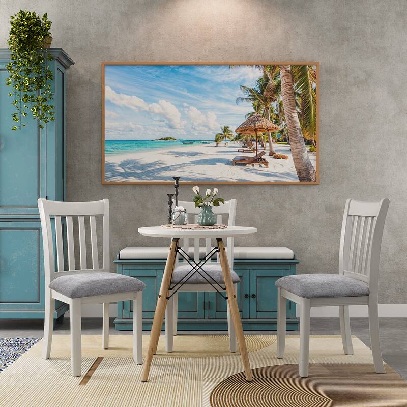 Dining Chairs Set of 2, Wooden Upholstered Kitchen Chairs, Breakfast Chairs with Slatted Back and Rubber Wood Frame - White
