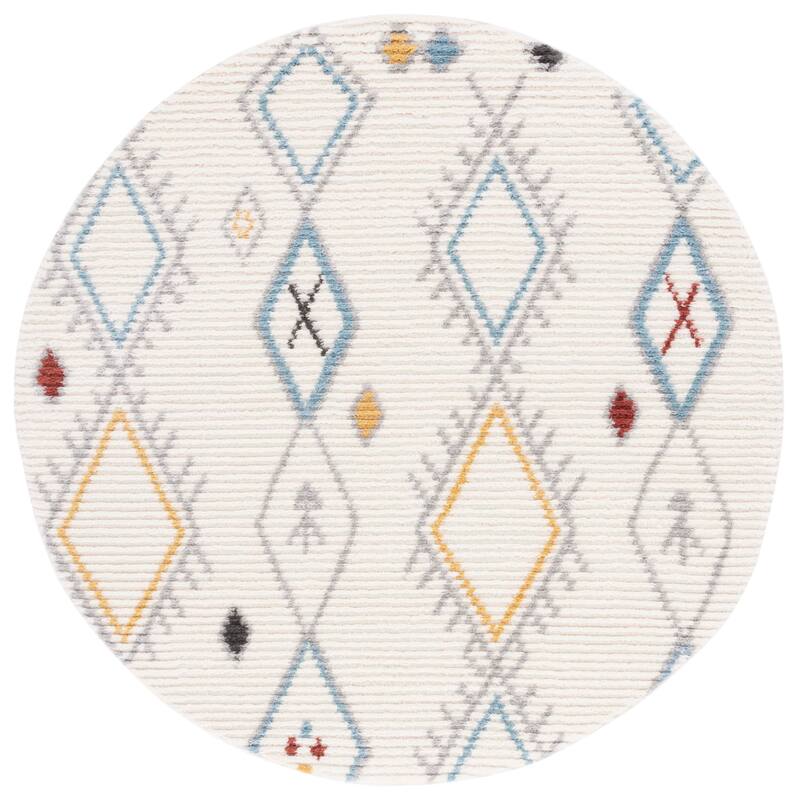 SAFAVIEH Marrakech Venita Moroccan Boho Tribal Rug - 6'7" Round - Ivory/Grey