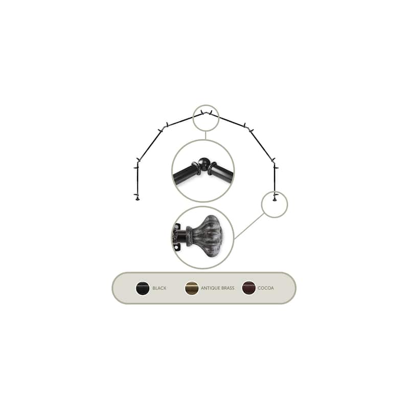 Bay Window Curtain Rod - 13/16 Inch Single Rod - Black Corner Drapery Hardware - M