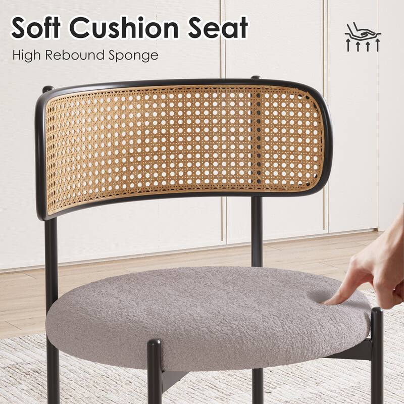 Modern Upholstered Dining Chairs Set of 4,Rattan Back Dining Room Chairs,Accent Kitchen Chairs with Metal Legs