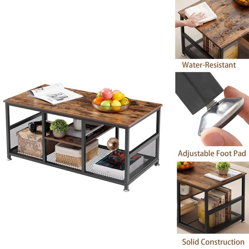 Taomika Coffee Table, TV Cabinet, Wood and Metal Industrial Cocktail Table, TV Stand