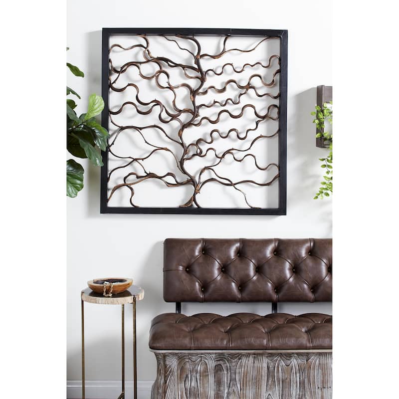 Teak Wood Tree Branch Wall Decor with Black Frame - Brown - Roche River Decor