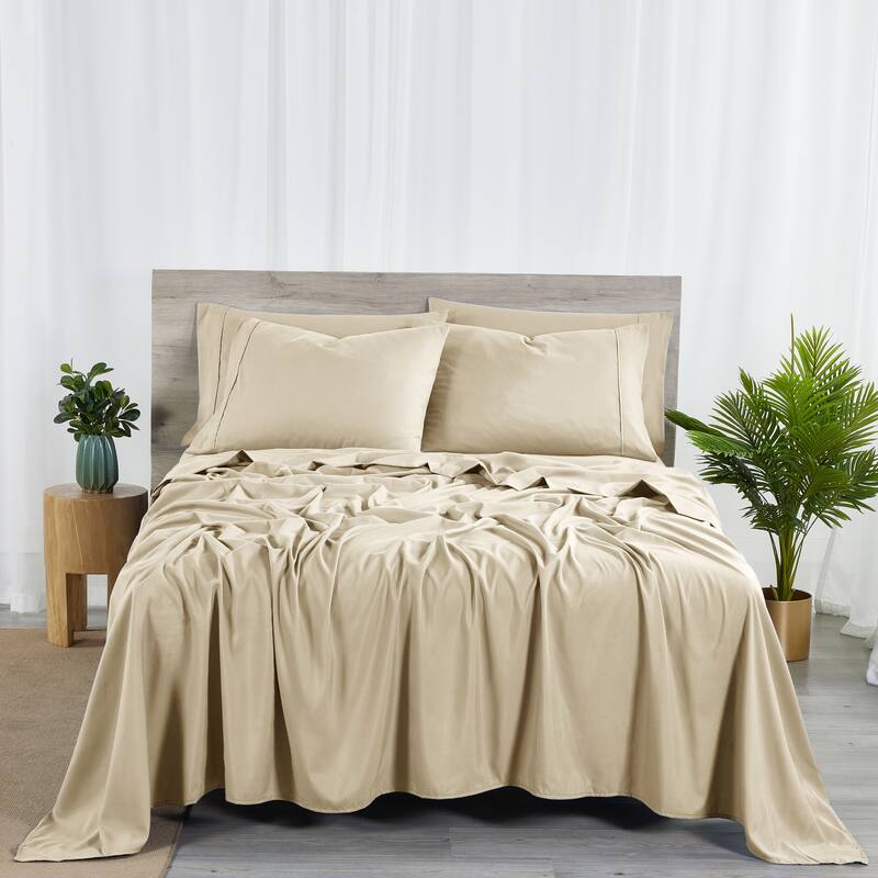 Bibb Home 2000 Count 6-Piece Rayon from Bamboo Sheet Set - Twin - Warm Taupe