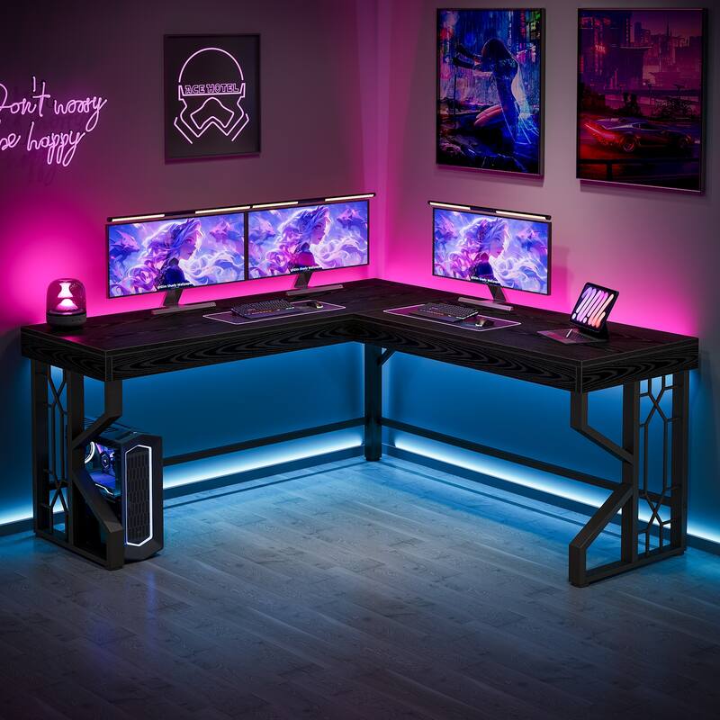 59 Inches Modern L-Shape Executive Desk, Black Computer Desk