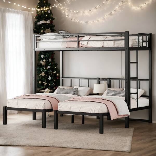 slide 2 of 10, Twin XL over Twin & Twin Bunk Bed Metal Triple Bunk Bed, Black Black