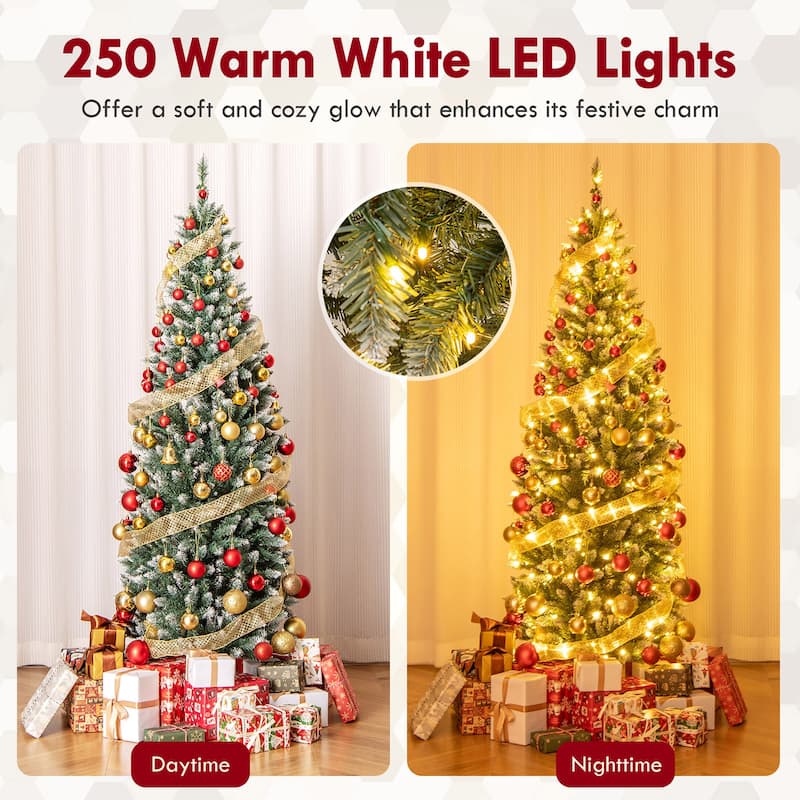 Gymax 6 FT Pre-Lit Artificial Christmas Tree Hinged Slim Pencil Xmas