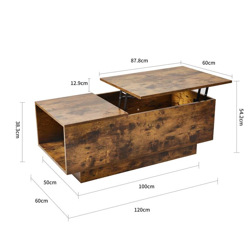 New Adjustable Top Coffee Table in Walnut or Grey, Rectangle Living Room Desk with Storage