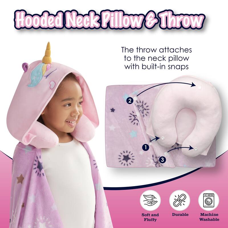 3D Animal Hooded Neck Pillow and Throw Set for Kids