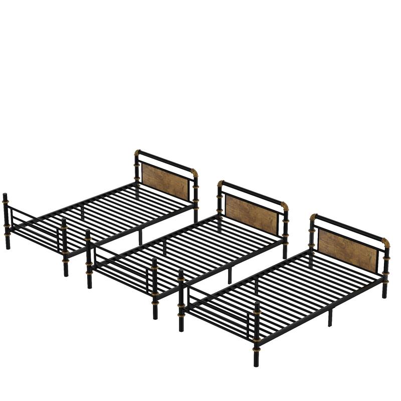 Quad Bunk Bed for 4 Kids, L-shape Metal Frame Twin Size Bunk Bed, Detachable Triple Bunk Bed, Separable Into 3 Twin Beds, Black