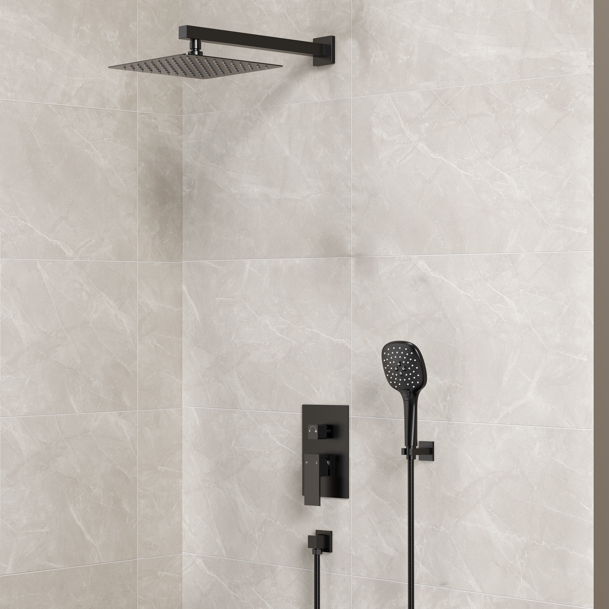 High-Pressure Rain Shower System, Shower Faucet Set 10" Rainfall Shower Head with 3-Function Handheld Spray