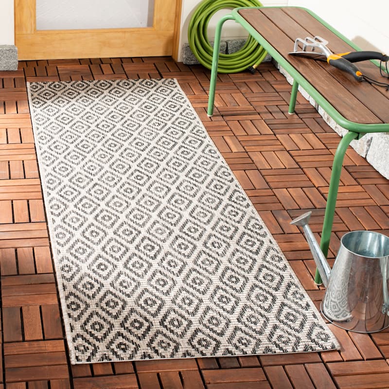SAFAVIEH Courtyard Anne-Ly Indoor/ Outdoor Waterproof Patio Backyard Rug - 2'3" x 6'7" Runner - Beige/Black