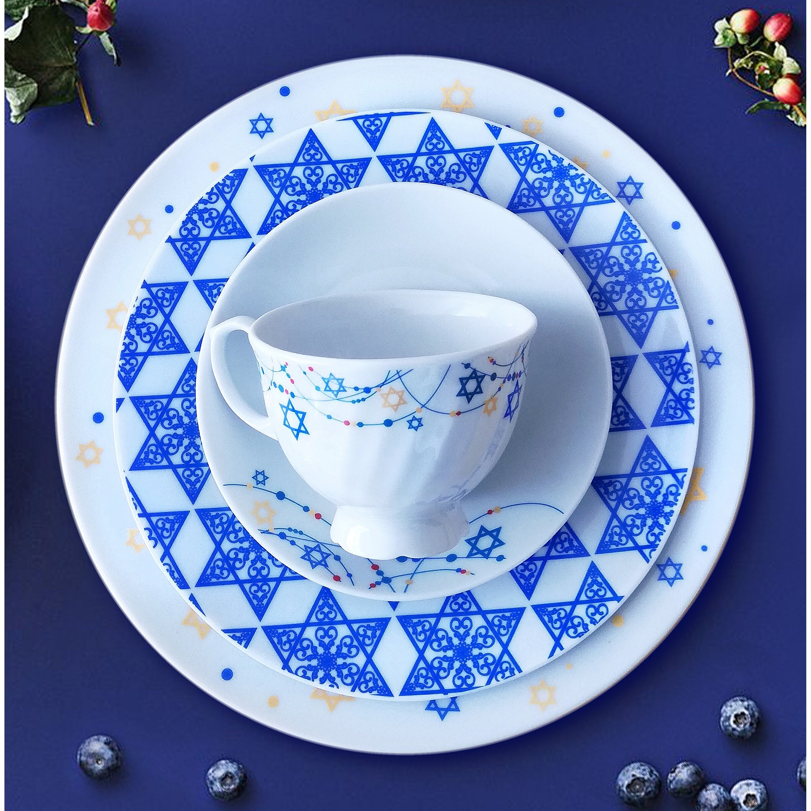 Set of 4 Blue & White 13.5oz Euro Ceramica Ahoy Collection Nautical Ceramic Coffee/Tea Mugs Assorted Designs 