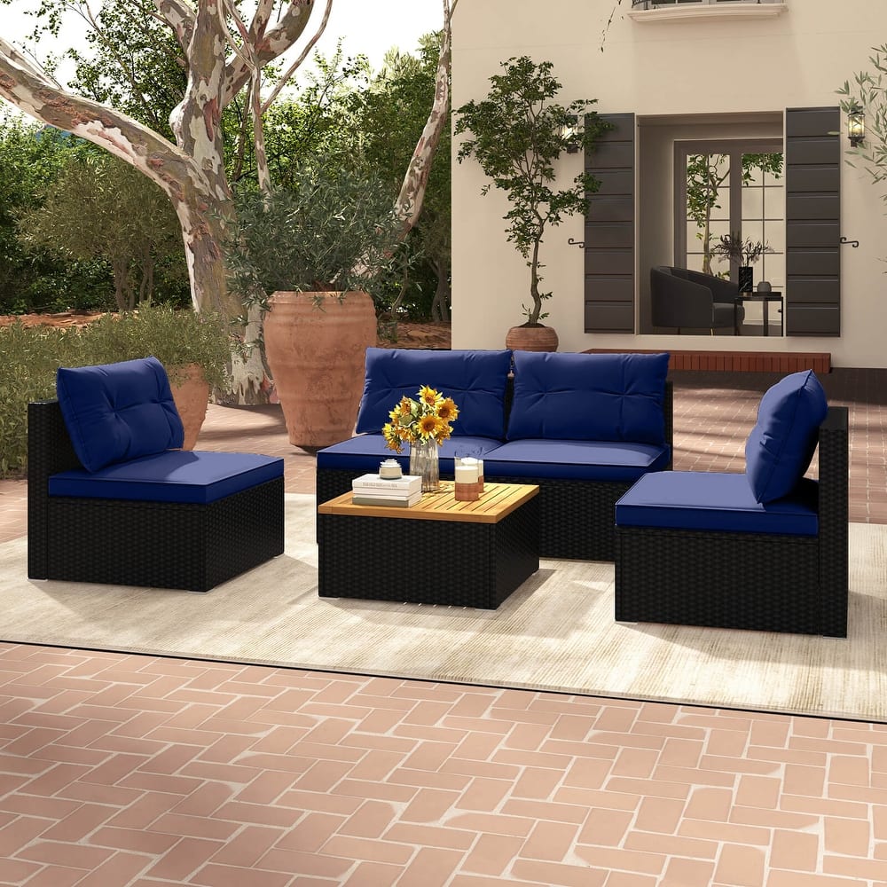 Costway 5 Piece Outdoor Furniture Set with Seat & Back Cushions Acacia - See Details