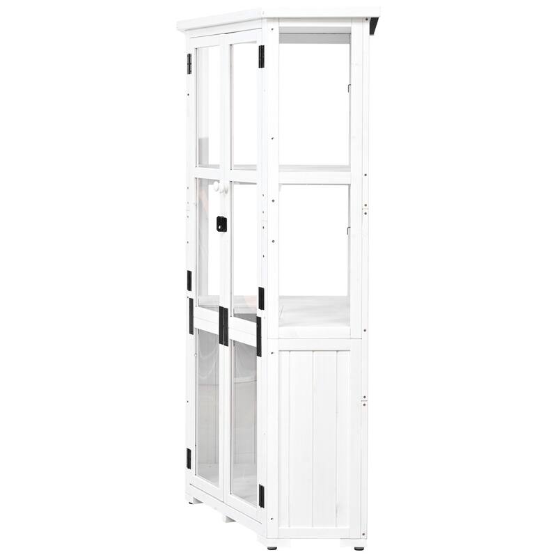 Outdoor Wood Weatherproof Tool Storage Cabinet Shed, Mini Greenhouse
