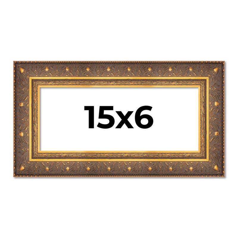 15x6 Frame Vintage Gold Solid Wood Picture Frame | 2.5 Inch Moulding