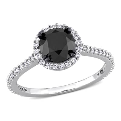 Miadora 1 3/4ct TDW Black and White Diamond Halo Engagement Ring in 14k White Gold