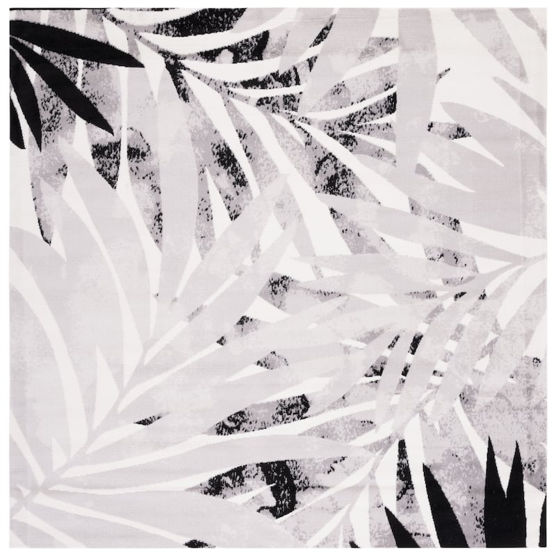 SAFAVIEH Skyler Leanna Distressed Tropical Watercolor Rug - 6'7" Square - Ivory/Black