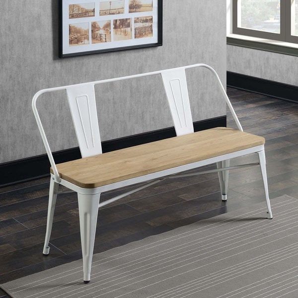 slide 2 of 3, Furniture of America Rish Industrial Metal 47-inch Backed Dining Bench White