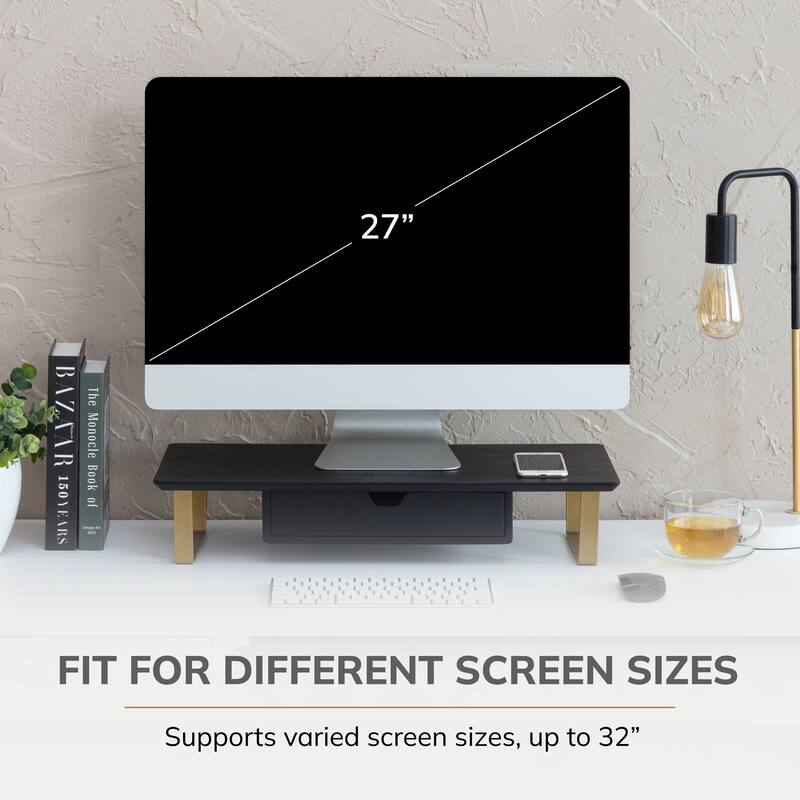 Jani Wood Monitor Stand Riser Desk - Ergonomic Design Stand, Desktop Organizer Table for Home, Office Workspace, Gaming Desk