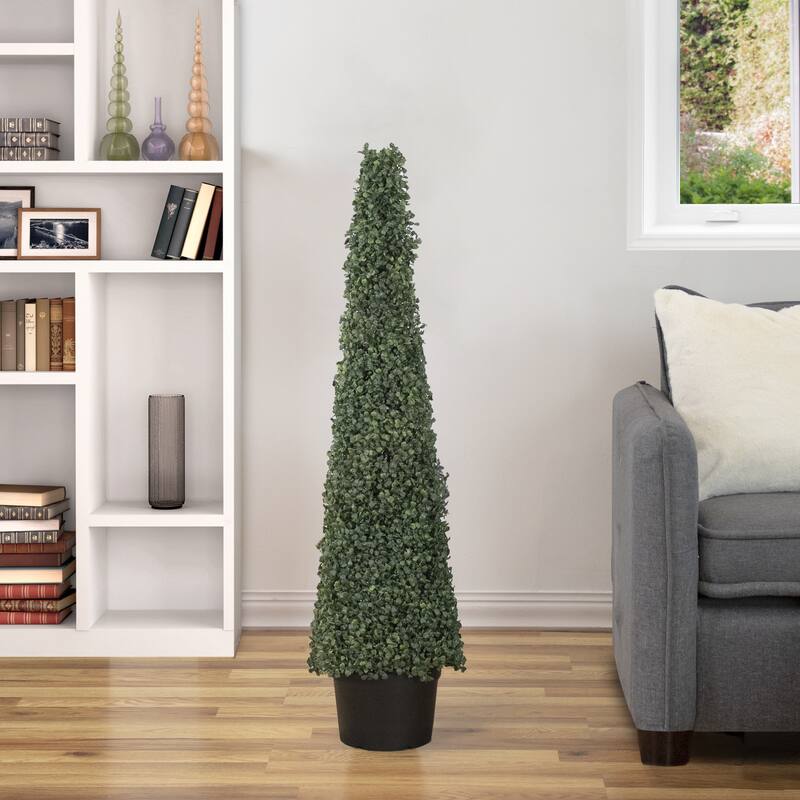 4' Artificial Two-Tone Boxwood Topiary Tree with Round Pot Unlit - 11
