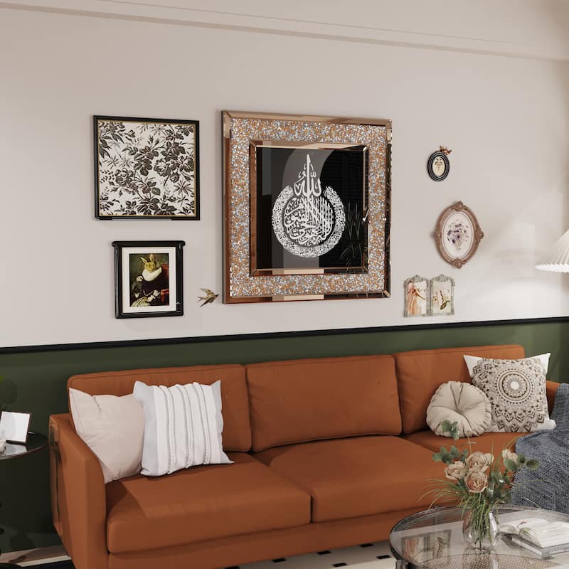 Glass Islamic Wall Art Mirror Decor - 24"x24" - Brown/Black