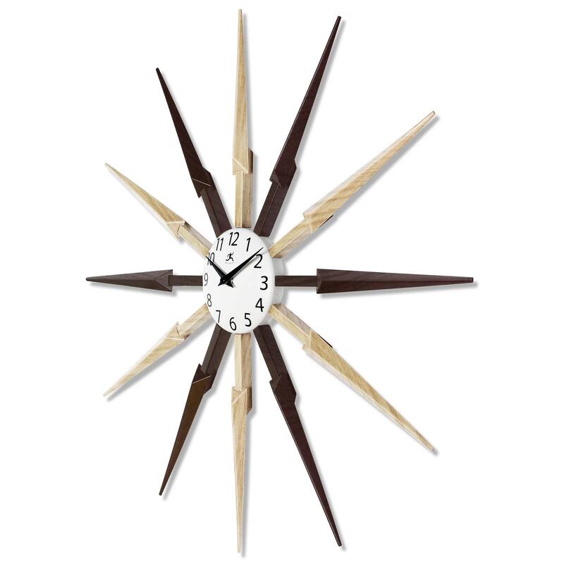 Celeste 24 inch Sunburst Multi-Color Mid Century Wall Clock - Light/Dark Wood Combination - 24.5 x 1.75 x 24.5