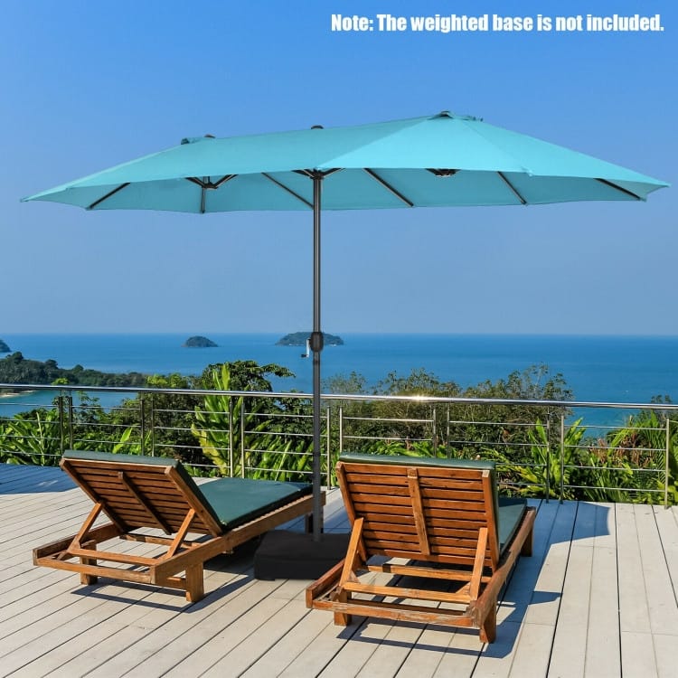 15 Feet Patio Double-Sided Umbrella with Hand-Crank System - 15.4' x 9.2' x 8.0' (LxWxH)