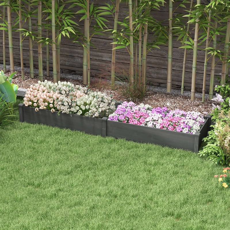 Countryside Style Garden Bed with 2 Boxes Self Draining Bottom and Liner, for Backyard Patio, Natural - 8' x 10'