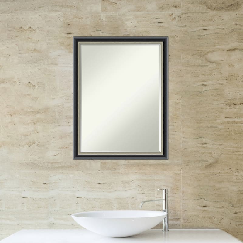 Theo Black Silver Half-Inch-Beveled Wood Bathroom Wall Mirror - Theo Black Silver - Glass Size 18x24