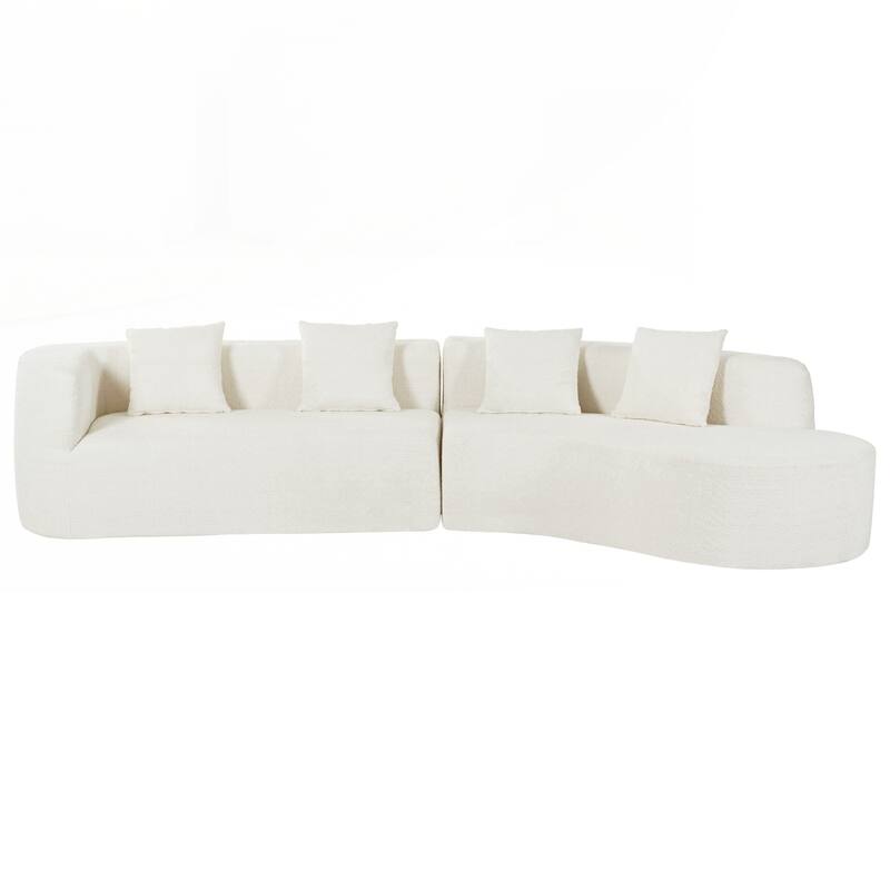 Modern Sectional Sofa with Curved Design, 2-Piece Chenille Modular Couch with 4 Pillows