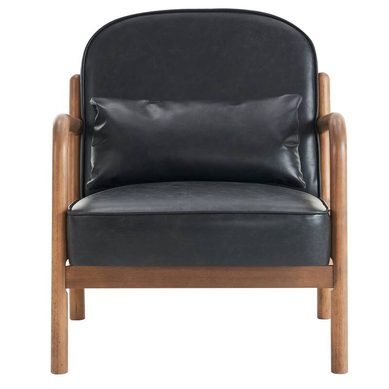 Mid-Century Modern Faux Leather & Solid Wood Accent Chair