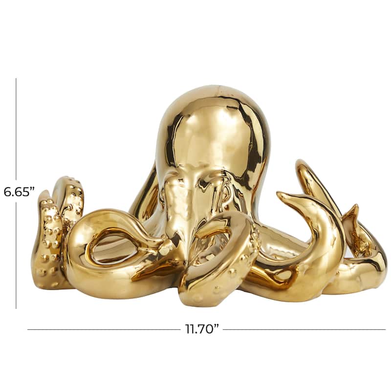 Gold Ceramic Octopus Decorative Sculpture with Textured Tentacles