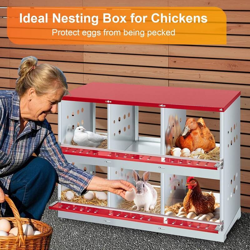 Chicken Nesting Box for Hens, Rabbits, Ducks - Red
