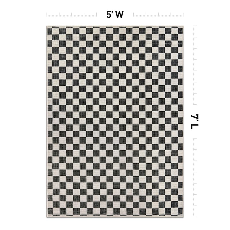 World Rug Gallery Contemporary Checkered Weather Resistant Reversible Indoor/Outdoor Area Rug