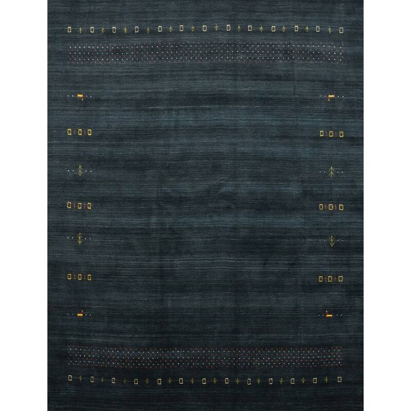 Hand Knotted Oriental 100% Wool Carpet Tribal Animal Pictorial Navy Blue & Blues Gabbeh Area Rug - 8' 10'' X 9' 0''