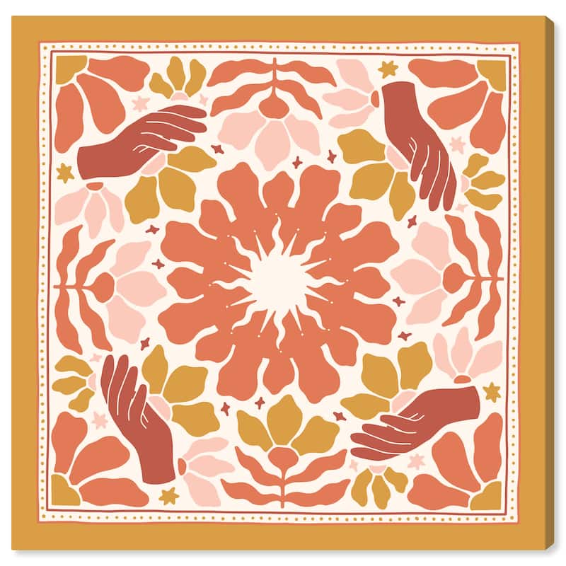 Wynwood Studio Canvas Abstract Floral Pattern Scarf Orange and Ochre Modern & Contemporary Wall Art Canvas Print - 30 x 30
