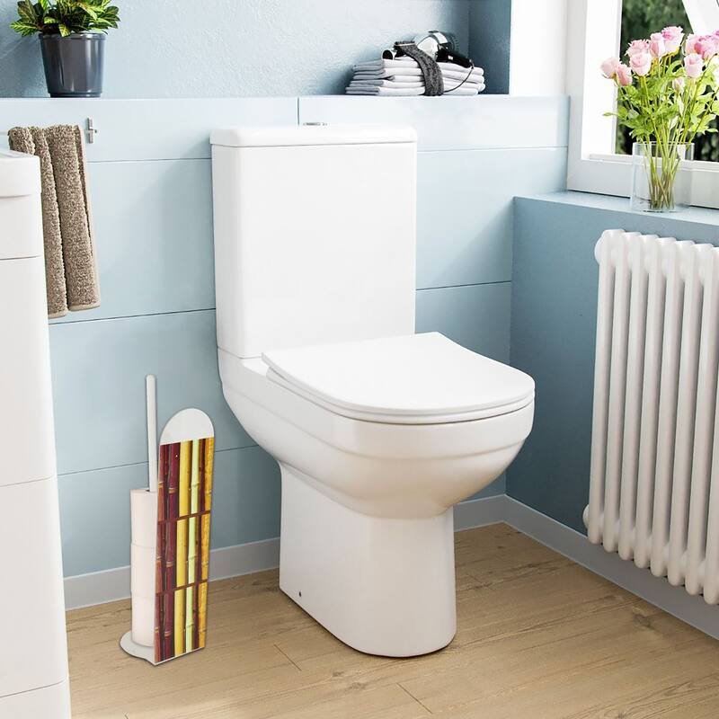Bamboo Brown Freestanding Toilet Paper Holder - Brown, Beige, Green - 5"L x 5"W x 19"H