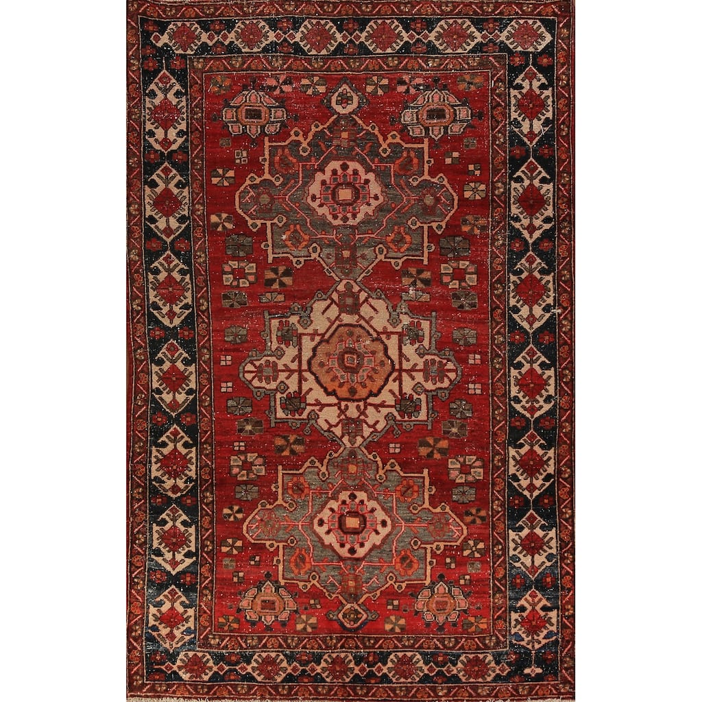 Geometric Bakhtiari Persian Vintage Area Rug Handmade Wool Carpet - 5'6" x 9'10"