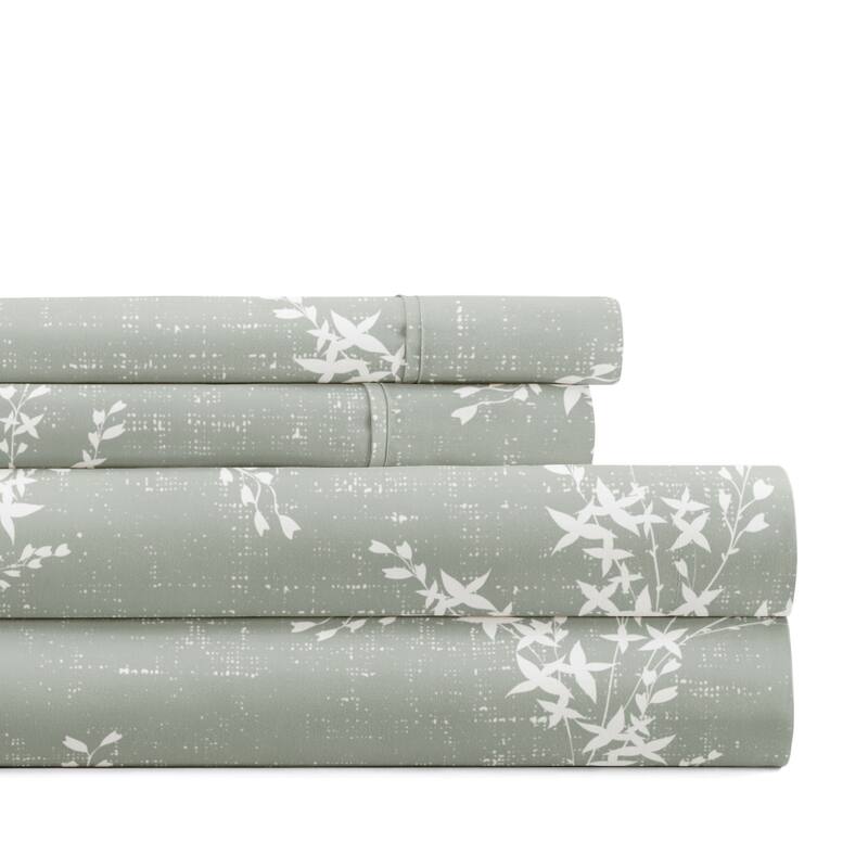 Delicate Details Patterned Ultra-Soft Bed Sheet Sets - Distressed Willow Green Mist - Twin