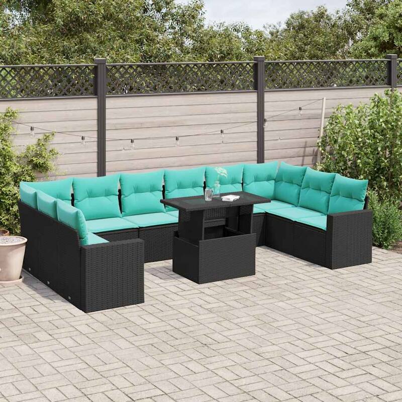 vidaXL 11 Piece Patio Sofa Set with Cushions Black/Brown/Gray Poly Rattan - 24.4 x 24.4 x 27.2
