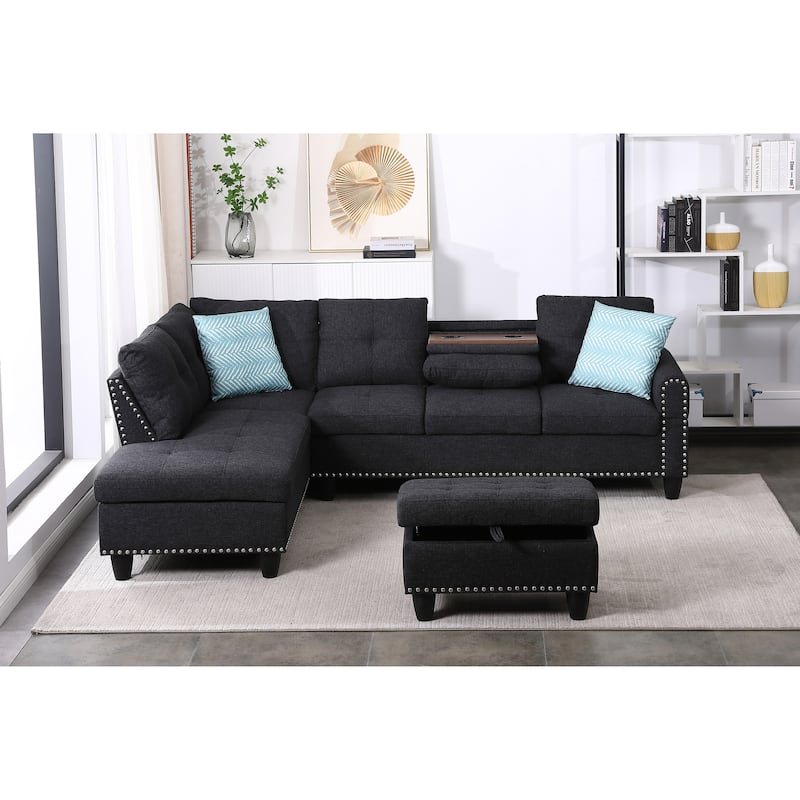 Alger 98-inch Wide Left Hand Facing Sofa with Chaise and Ottoman - 98"W x 71"D x 33"H