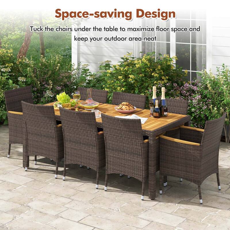 Costway 9PCS Outdoor Dining Set with Acacia Wood Table Top Patio