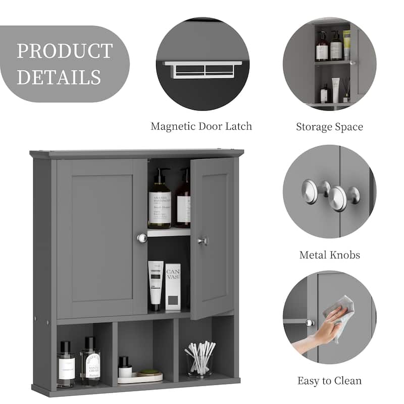 2-Door Wall-Mounted Bathroom Cabinet with Storage Space for Bathroom, Kitchen, or Office