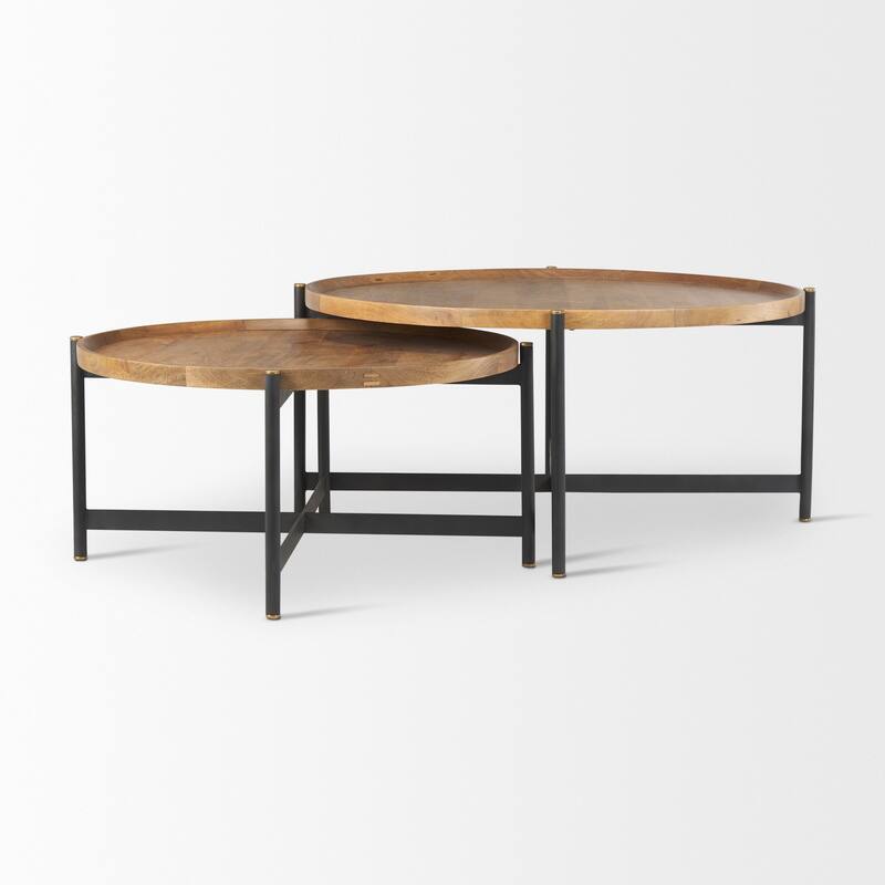 Marquisa Medium Brown Solid Wood w/ Black Iron Frame 42" Round Coffee Table - 42"L x 42"W x 19"H