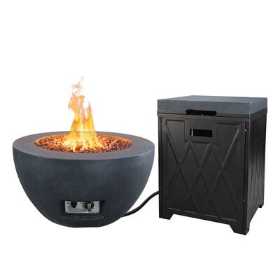 Kante 25-inch Round Concrete & Metal Outdoor Smokeless 50,000 BTU Propane Gas Fire Pit Bowl Table - 25" W x 25" L x 13.4" H