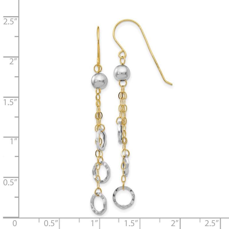 Curata 14k Two Tone Gold 55x7mm Hammered Circle Dangle Hook Earrings