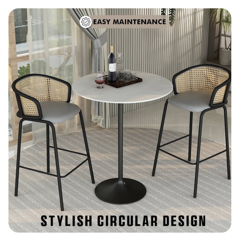 LeisureMod Verve 36" Bar Height Dining Table with Sintered Stone Round Top in Black Padestal Base