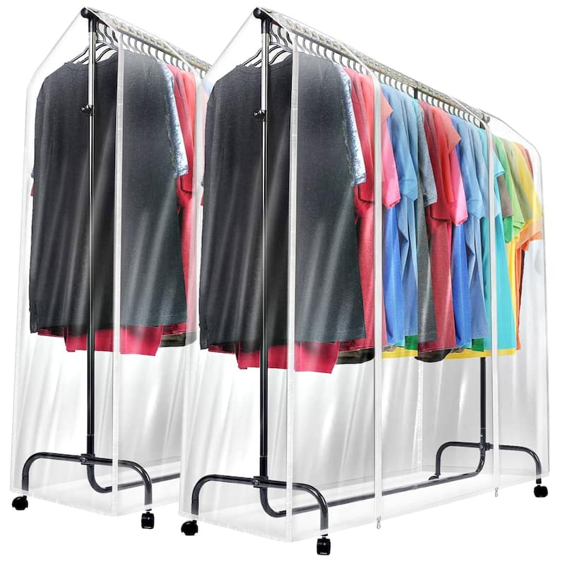 6 Ft Transparent Clothes Rail Cover Gament Coat Hanger Protector Storage - Set of 2 - 65"L X 72"W - Silver