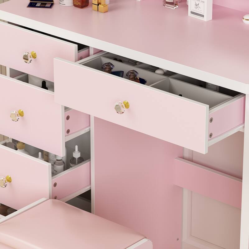 31.5" Wide Makeup Vanity Set with Stool, Mirror,3 Color Light - 31.5"W